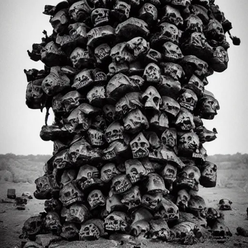 Image similar to vertical pile of skulls vomiting black tar, anka zhuravleva