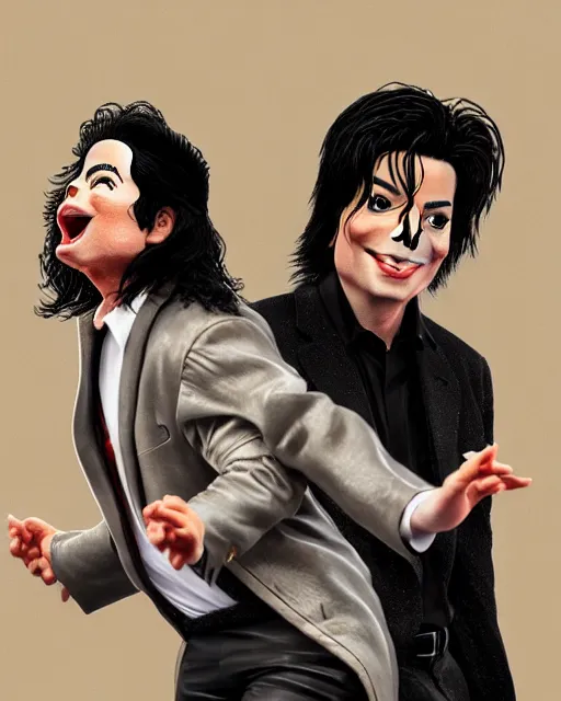 Prompt: a portrait of Michael Jackson & Michael Mcintyre dancing in front of a crowd,real life skin, intricate, highly detailed, artstation, concept art, smooth, sharp, photo