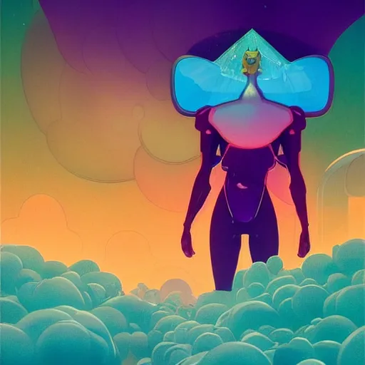 Image similar to steven universe, colourful breathtakingly weird beautiful powerful magical wonderfully majestic beautifully quirky incredibly cool character by michael whelan, moebius, beeple, dan mcpharlin, pascal blanche, symmetrical, serene expression, magical stormy reflections, smoke on water, sat down, 8 k artstation