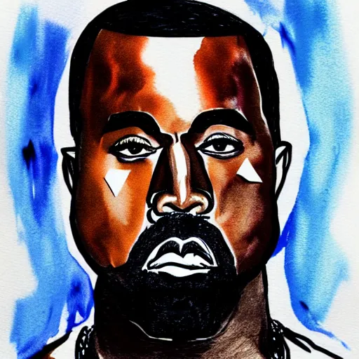 Image similar to a full body drawing of Kanye West in the style of Hideaki Anno, watercolor, animation, concept art