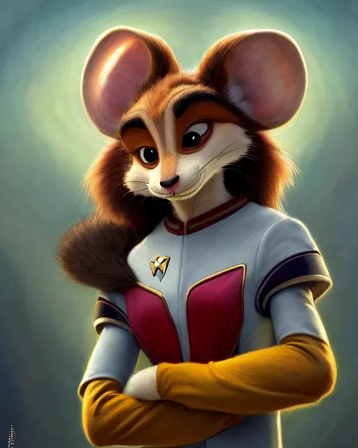 Image similar to painting of anthromorphic female rat wearing starfleet uniforms, zootopia, fursona, furaffinity, 4 k, deviantart, furry art, very expressive detailed feminine face, gaston bussiere, craig mullins, jc leyendecker, gustav klimt, artgerm, greg rutkowski, alphonse mucha