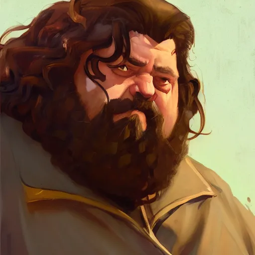 Image similar to greg manchess portrait painting of rubeus hagrid as overwatch character, medium shot, asymmetrical, profile picture, organic painting, sunny day, matte painting, bold shapes, hard edges, street art, trending on artstation, by huang guangjian and gil elvgren and sachin teng