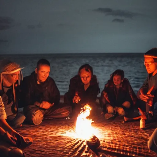 Image similar to photograph of people bonding around a firecircle, kismet