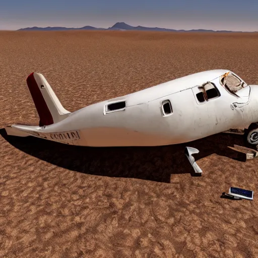 Prompt: Plane crash in the desert. Realistic photo. Award winning photo. 4k. 8k