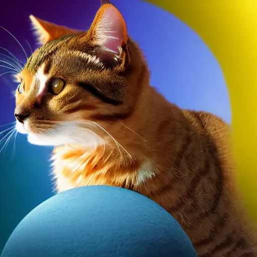 Image similar to cat stranded on an empty planet with colorful nature, 4k