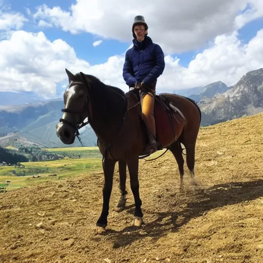 Prompt: kara ben nemsi on a horse in the mountains