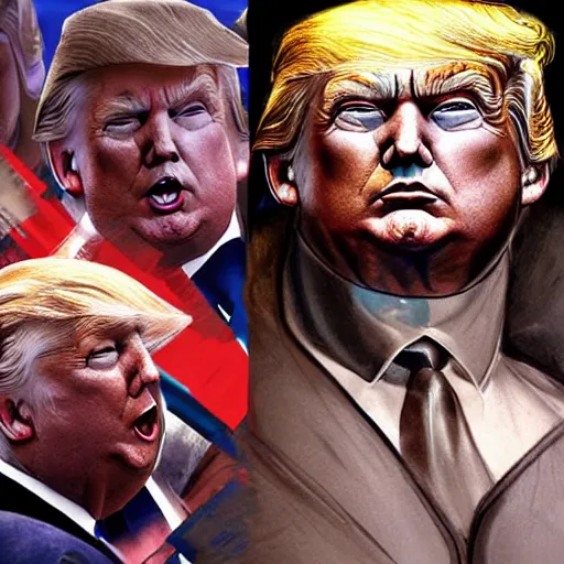 Prompt: Donald Trump as huge cyborg, fantasy art