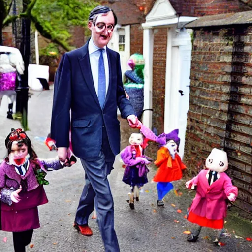 Image similar to a photo of the childcatcher, chitty chitty bang bang, ( ( jacob rees - mogg ) ), lollipops