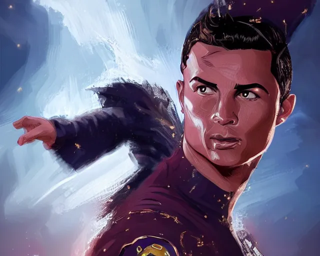 Image similar to cristiano ronaldo as a strong fantasy magician who does magic, fantasy art, in the style of Joel Santana, illustration, epic, fantasy, intricate, elgant, amazing detail, digital painting, artstation, concept art, smooth, sharp focus