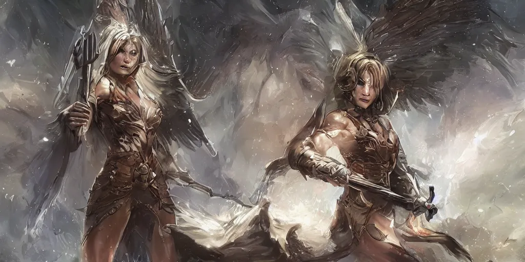 Image similar to female angel warrior. digital art, detailed by magali villeneuve