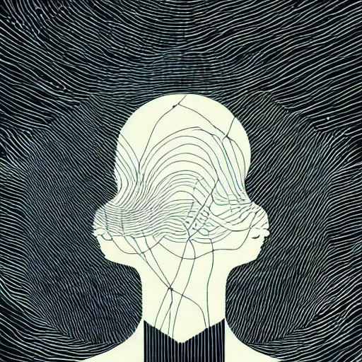 Image similar to a wandering mind, logo, simple white background victo ngai, kilian eng, minimalist, black and white