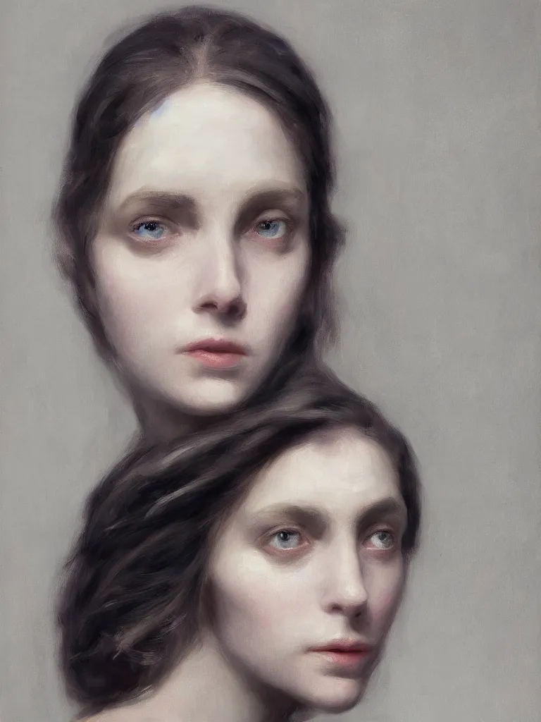 Prompt: a thinking woman, one face, big eyes, unreal engine 5 octane 8 k, selfie, clear facial features, symmetrical portrait, ultra hd, highly detailed by john singer sargent, trending on artstation