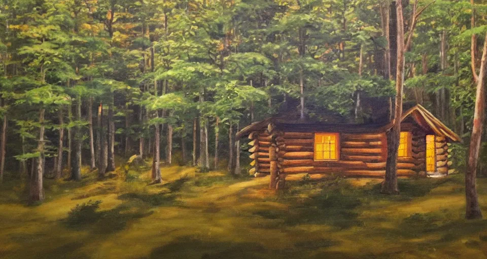 Image similar to one log cabin in the forest, beautiful painting, oil on canvas, by Ewa Czarniecka, award winning masterpiece,