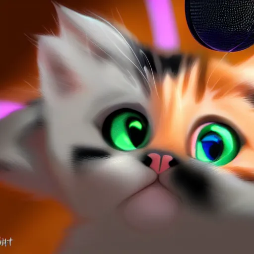 Prompt: a cute kitten streaming on twitch with microphone, digital art, very detailed 4k by Pixar