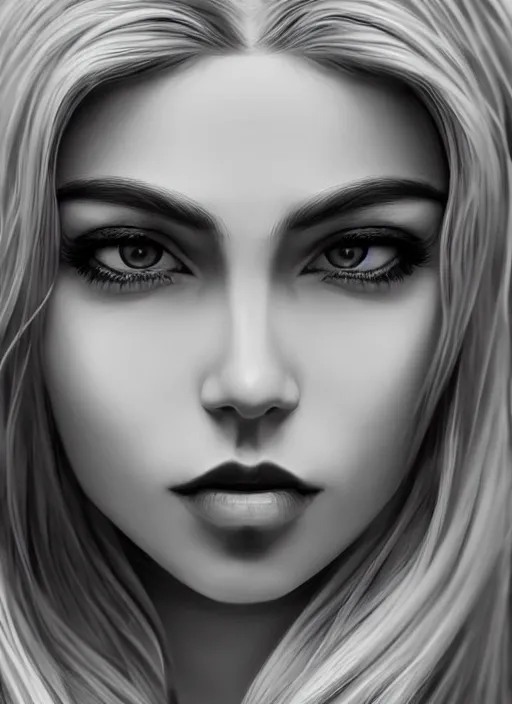 Image similar to up close portrait of a beautiful woman in black and white, art by diego fazio and diegoKoi, concept art, sharp focus, artgerm, 8k highly detailed