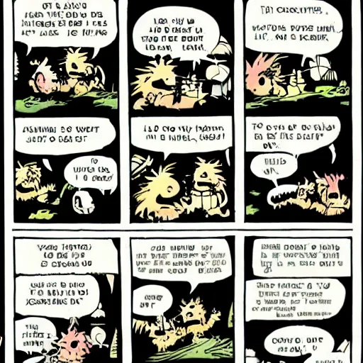 Image similar to A Calvin and Hobbes comic strip panel about demons