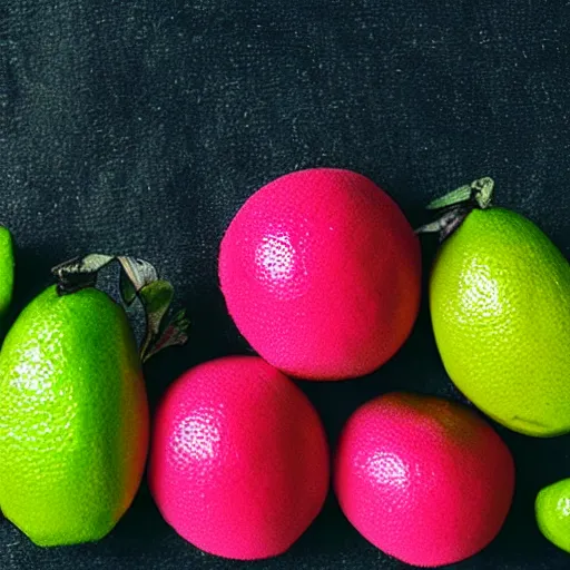 Image similar to alien pink and green citrus fruit, soap berry fruit