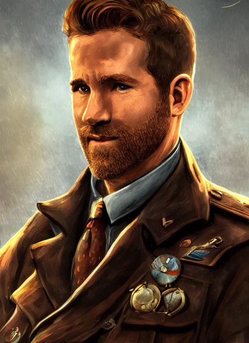 Prompt: hearts of iron 4 portrait of ryan reynolds, trending on artstation, highly detailed, close up, character portrait, ylva ljungqvist, paradox interactive