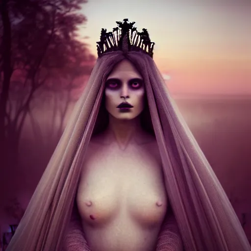 Image similar to photographic portrait of a stunningly beautiful gothic queen of the underworld female in soft dreamy light at sunset, contemporary fashion shoot, by edward robert hughes, annie leibovitz and steve mccurry, david lazar, jimmy nelsson, breathtaking, 8 k resolution, extremely detailed, beautiful, establishing shot, artistic, hyperrealistic, beautiful face, octane render