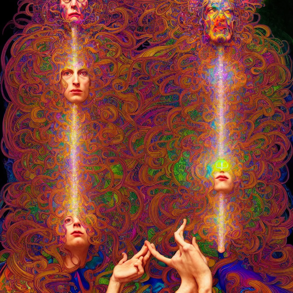 Image similar to bright psychedelic dr hoffman playing with god while tripping on lsd, diffuse lighting, fantasy, intricate, elegant, highly detailed, lifelike, photorealistic, digital painting, artstation, illustration, concept art, smooth, sharp focus, art by John Collier and Albert Aublet and Krenz Cushart and Artem Demura and Alphonse Mucha