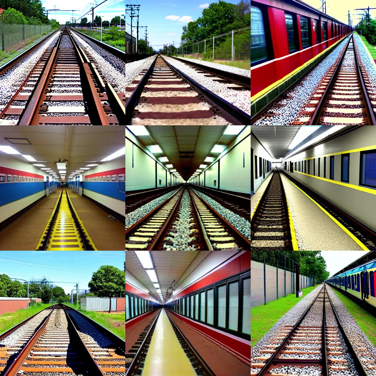 Prompt: ( ( ( ( ( railway tracks ) ) ) ) ) going into and through a high school classroom!!!!!!!!!! classroom!!!!!!!!!!