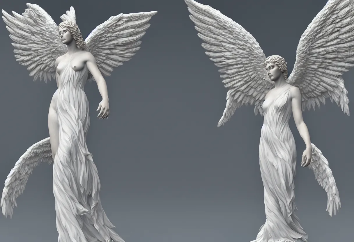 Image similar to a statue of an angel with many wings full of eyes, white and gold, zbrush, hdr