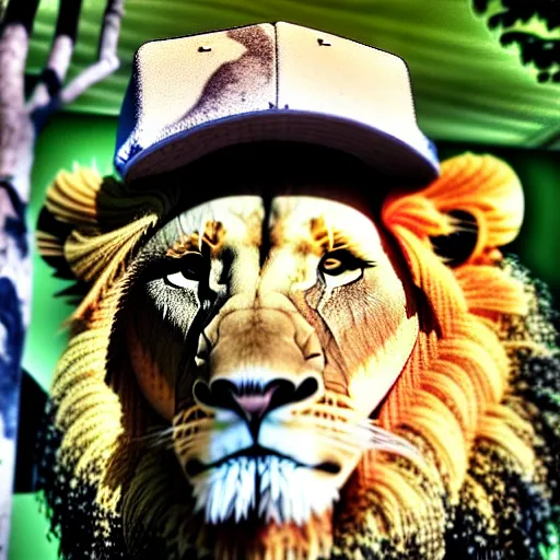 Image similar to lion at the zoo wearing a hat