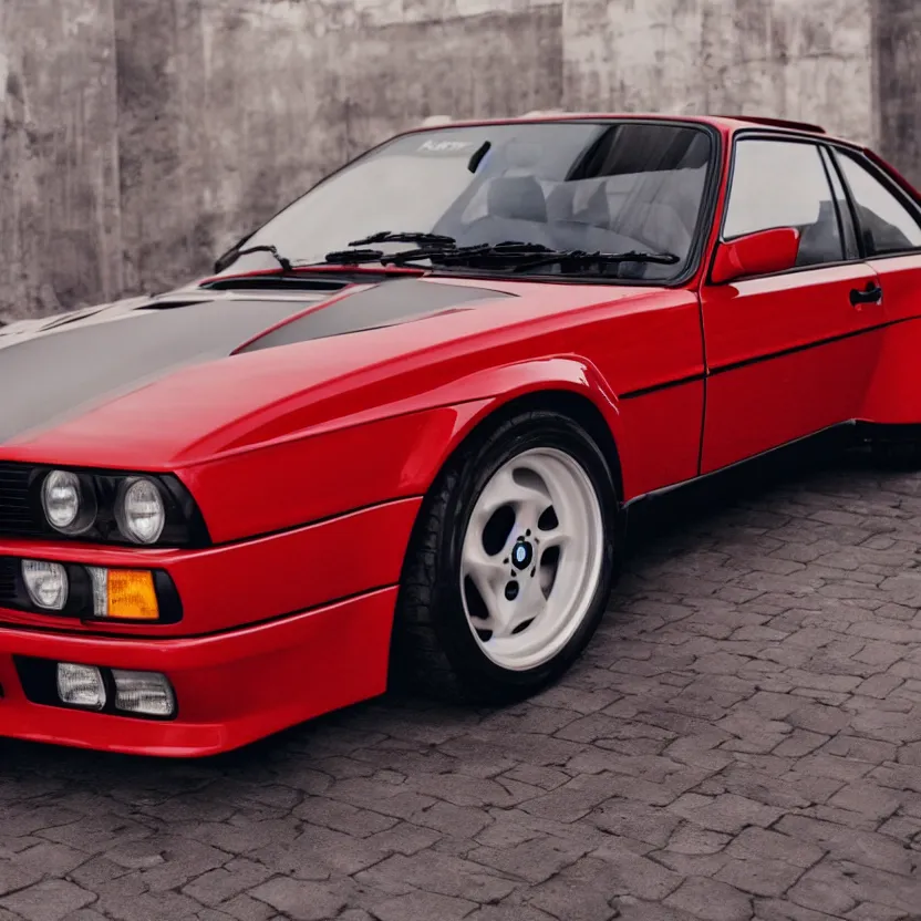 Image similar to bmw e 3 0, porsche 9 1 1, kyza saleem, realistic, 4 k, red