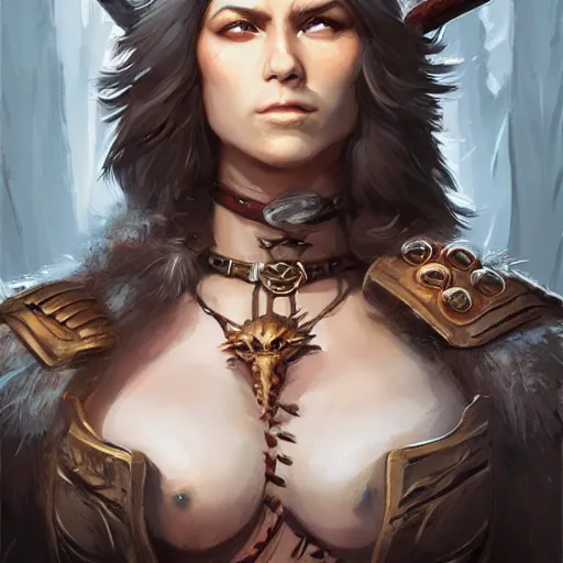 Image similar to female barbarian warrior, fully covered in armor and furs, art by artgerm and greg rutkowski and magali villeneuve, d & d, fantasy, portrait, highly detailed, headshot, digital painting, trending on artstation, concept art, sharp focus, illustration