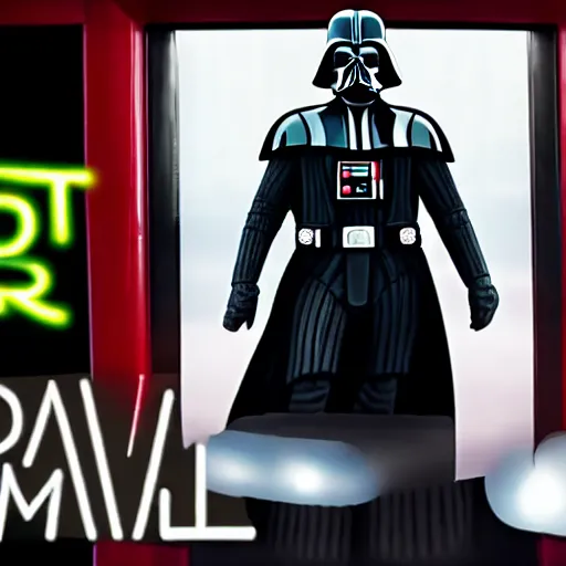 Prompt: Darth Vader going to the mall, cinematic