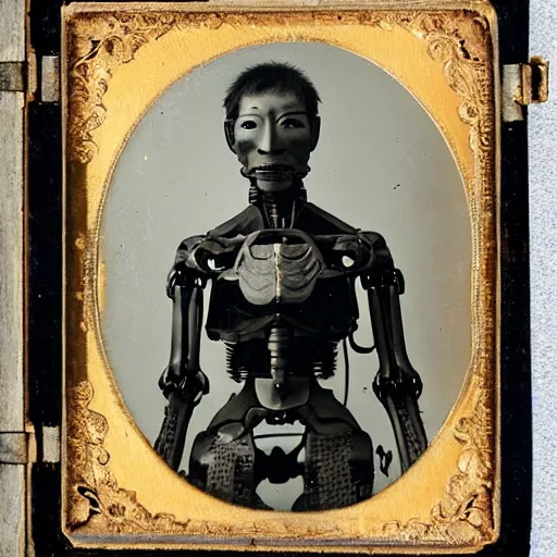 Prompt: A Japanese cyborg, ambrotype