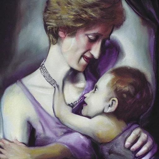 Prompt: painting of Princess Diana devouring Prince William, by Rembrandt, in the style of Saturn Devouring His Son, artstation