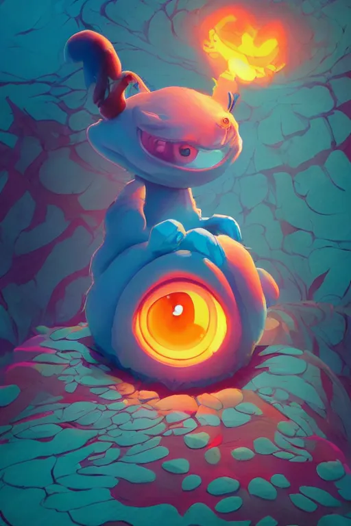 Image similar to smurf ghost creature animal sushi cristal very big eye roots cactus elemental flush of force nature micro world fluo fishscale, behance hd by jesper ejsing, by rhads, makoto shinkai and lois van baarle, ilya kuvshinov, rossdraws radiating a glowing aura global illumination ray tracing hdr