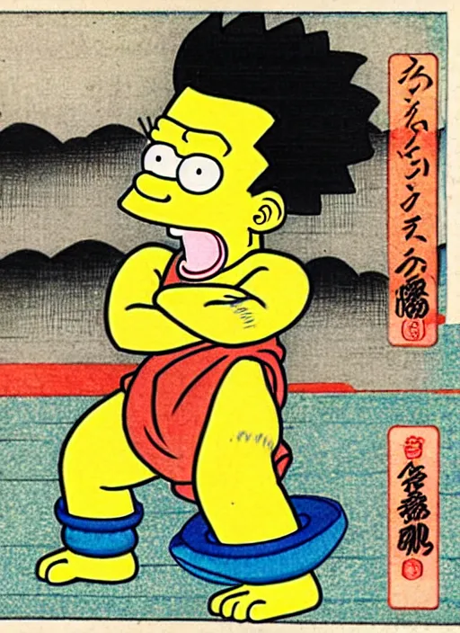 Image similar to bart simpson as a yokai illustrated by kawanabe kyosai and toriyama sekien