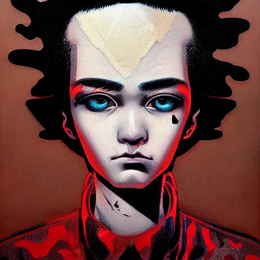 Image similar to prompt : soviet punk portrait soft light painted by james jean and katsuhiro otomo and erik jones, inspired by akira anime, smooth face feature, intricate oil painting, high detail illustration, sharp high detail, manga and anime 1 9 9 9