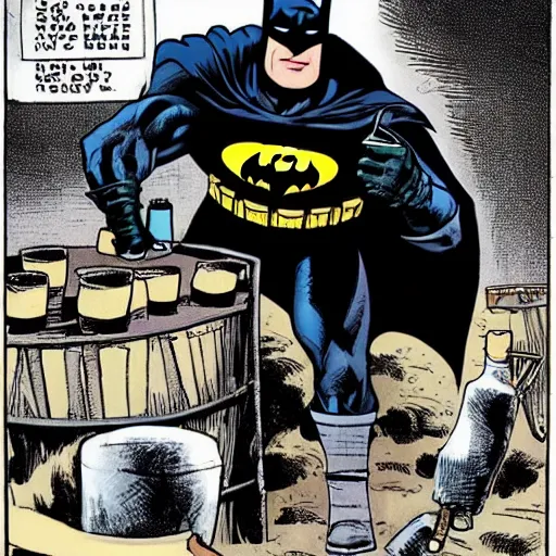 Image similar to batman pouring a pint for a horse aggressively