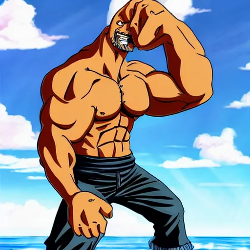 Image similar to dwayne johnson in the style of one piece anime