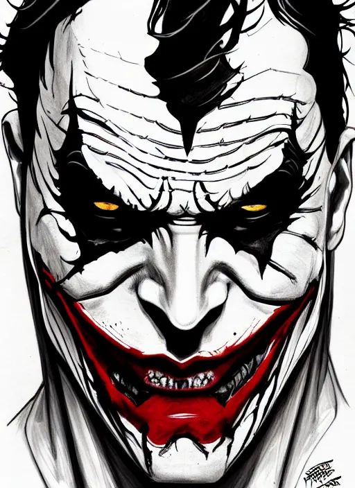 Image similar to symmetry concpet art, full shot, traditional ink, sketch, of the joker, line sketch, intricate, elegant, highly detailed, monochrome, digital painting, artstation, concept art, sharp focus, illustration, art by borderlands 3 and peter polach