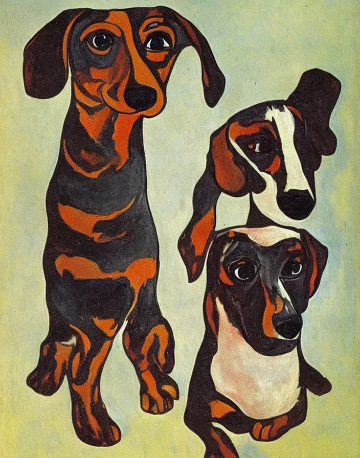 Prompt: Portrait of a dachshund by Pablo Picasso