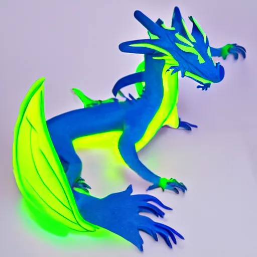 Prompt: neon blue and yellow super cool dragon