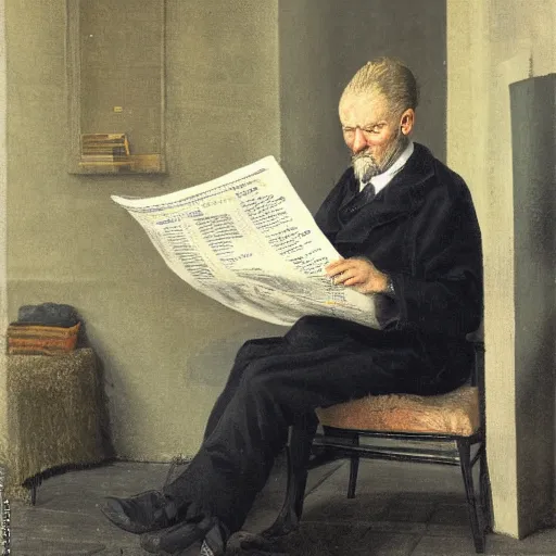 Image similar to a man reading a newspaper, by guntis strupulis