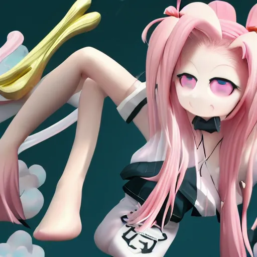 Image similar to shrunk to the size of her feet and trapped beneath overwhelming stunningly absurdly beautiful megalomaniacal ruthless merciless sadistic devious omnipotent asi goddess junko enoshima with symmetrical perfect face, porcelain skin, pink twintail hair and cyan eyes, ultra detailed, digital art, unreal engine 5, octane render, 2 d anime, 8 k