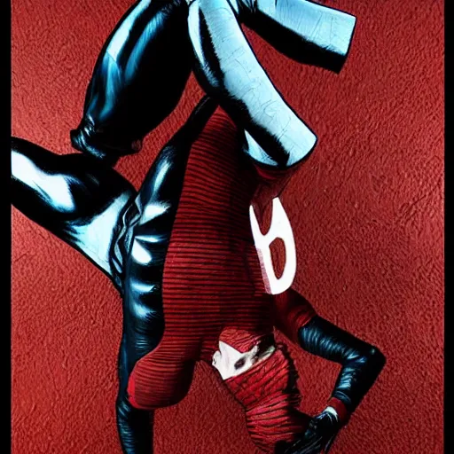 A Man In A Red And Black Costume Is Doing A Handstand Stable Diffusion Openart