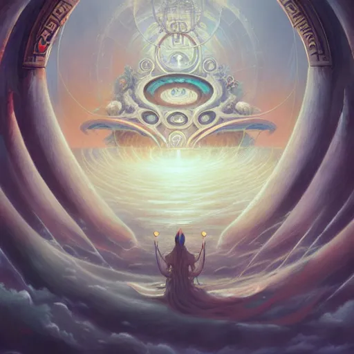 Image similar to Giant Floating Circular Ancient Sacred Calligraphy Structure by Peter Mohrbacher