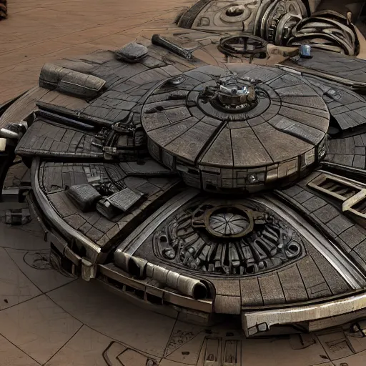 steampunk millennium falcon, 4 k photorealism, | Stable Diffusion