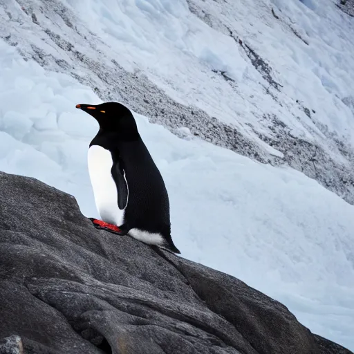 Image similar to penguin climbing the everest, canon eos r 3, f / 1. 4, iso 2 0 0, 1 / 1 6 0 s, 8 k, raw, unedited, symmetrical balance, in - frame