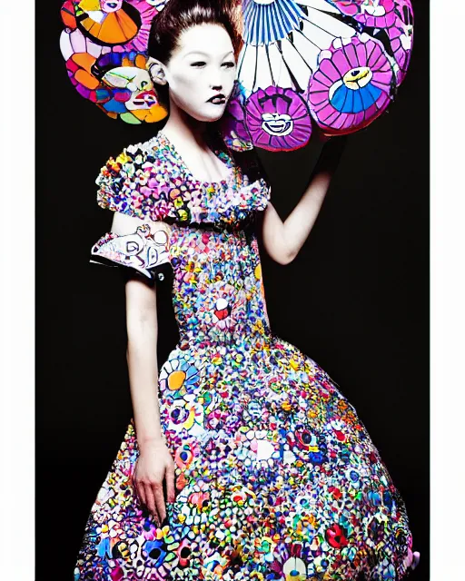 A model wearing a dress by Takashi Murakami, fashion, Stable Diffusion