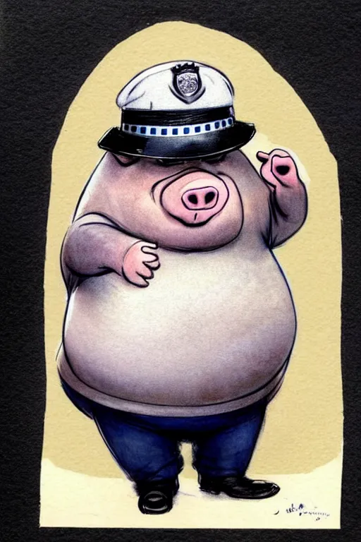 Image similar to ( ( ( ( ( obese rotund cartoon pig wears police uniform. muted colors. ) ) ) ) ) by jean - baptiste monge!!!!!!!!!!!!!!!!!!!!!!!!!!!