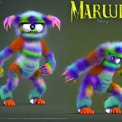 Image similar to cute colorful fuzzy alien monsters with detailed striped fur, in the style of maurice sendak, detailed high quality realistic 3 d render unreal engine, 4 k