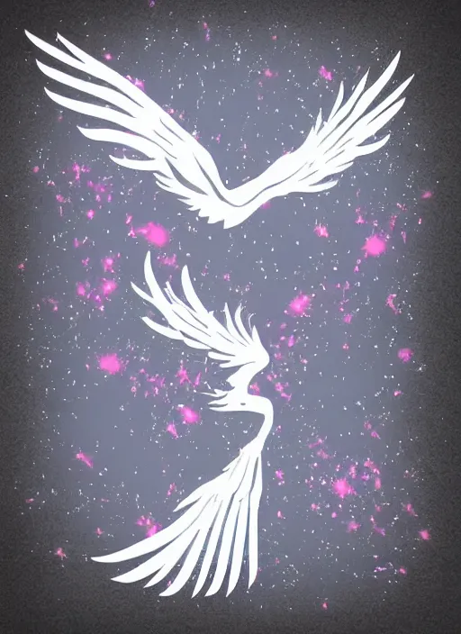 Image similar to white phoenix on salt crystals simple background simplified design geometric graphic design flying phoenix in the deep bluish grey slight pink pight clouds thick